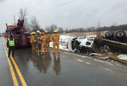 overturned truck on Route 143