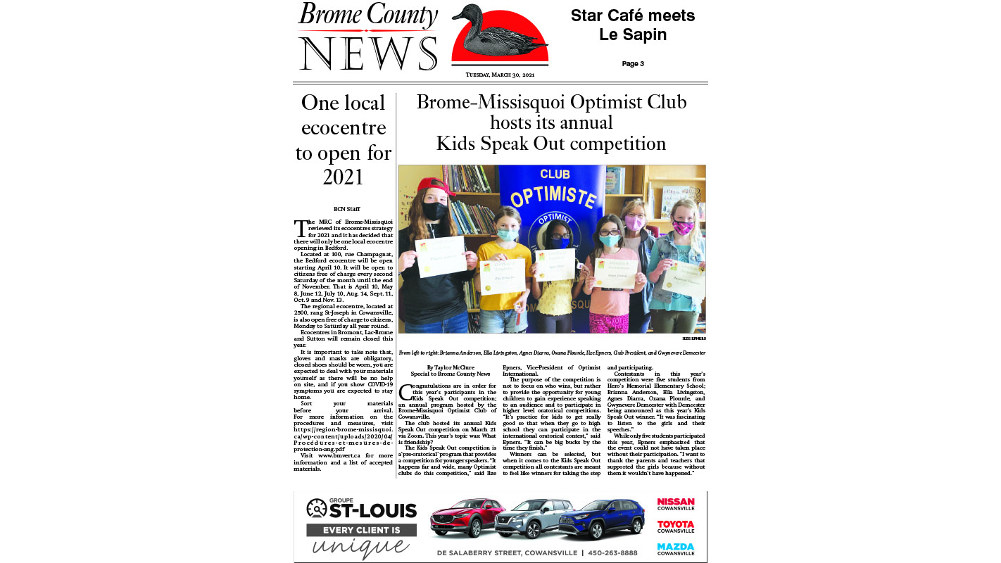 Brome County News March 30 edition